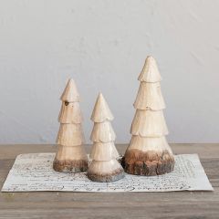 Natural Christmas Carved Wood Trees Set of 3