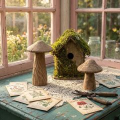 Natural Decorative Tabletop Mushroom Decor Set of 2