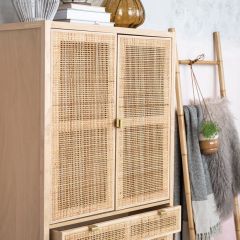 Natural Farmhouse Cane and Beach Wood Cabinet