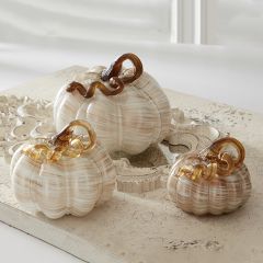Natural Farmhouse Decorative Glass Pumpkins Set of 3