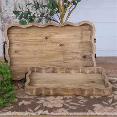 Natural Farmhouse Scalloped Wood Trays Set of 2