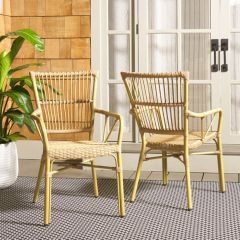 Natural Faux Rattan Patio Chair Set of 2