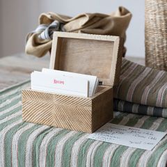 Natural Finish Carved Wood Recipe Box with Cards
