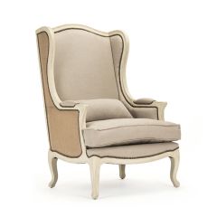 Natural Linen Burlap Upholstered Wingback Chair