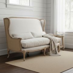 Natural Linen Jute Upholstered Sofa With Pillows