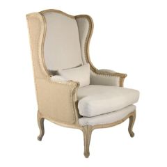 Natural Linen Jute Upholstered Wingback Chair