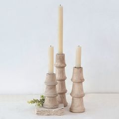 Natural Mango Wood Taper Candle Holder Set of 3