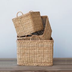 Natural Rattan Square Storage Baskets Set of 3