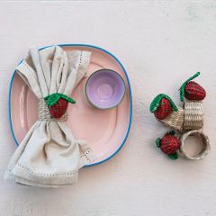 Natural Seagrass Strawberry Napkin Rings Set of 4