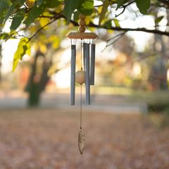 Natural Wood and Gray Metal Leaf Wind Chime