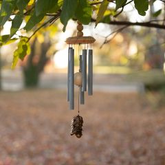 Natural Wood and Gray Metal Pinecone Wind Chime