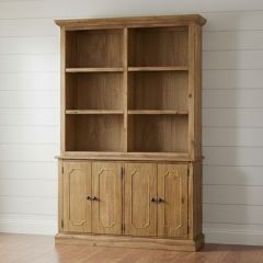 Natural Wood Double Bookshelf Cabinet