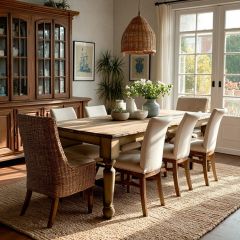 Natural Wood Rectangle Dining Table