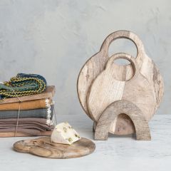 Natural Wood Round Cutting Board Set of 3 With Stand