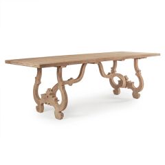 Natural Wood Scrolled Farmhouse Dining Table | SHIPS FREE