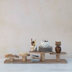 Natural Wood Serving Board with Four Pedestal Risers