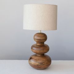 Natural Wood Table Lamp with Linen Shade