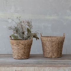 Natural Woven Handled Storage Baskets Set of 2