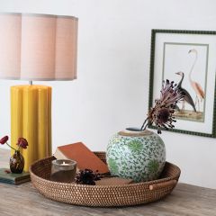 Natural Woven Rattan Handled Round Tray