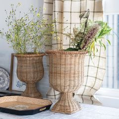 Natural Woven Rattan Urn Vase Set of 2