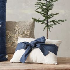 Navy and Natural Bow Wrapped Lumbar Pillow