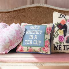 Needlepoint Floral She's Whiskey Accent Pillow