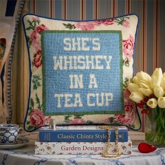 Needlepoint Floral She's Whiskey Accent Pillow