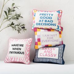 Needlepoint Quotes Accent Pillow Good At Bad Decisions