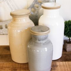Neutral Blend Ceramic Canister With Lid Set of 3