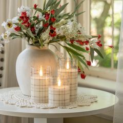 Neutral Plaid Glass 3D Flame Candle Set of 3