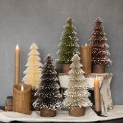 Neutral Snow Flocked 10.25 Inch Bottlebrush Tree Set of 5