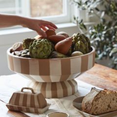 Neutral Striped Ceramic Serving Collection Bowl