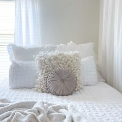 Neutral Velvet Pleated Round Pillow