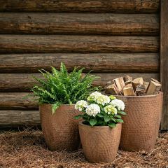 Nice and Neutral Hammered Metal Planter Pots Set of 3