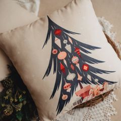 Nordic Christmas Tree With Ornaments Pillow