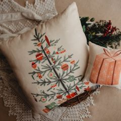Nordic Pine Christmas Tree With Ornaments Pillow