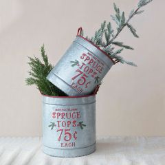North Pole Tree Farm Metal Buckets Set of 2