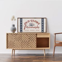 Old Glory Fireworks Whitewash Framed Wall Sign