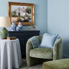 Olive Green Chenille Upholstered Barrel Back Chair