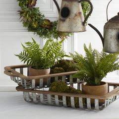 Open Weave Wood and Tin Trays Set of 2