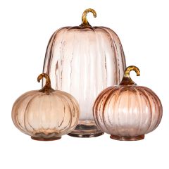 Orange Tinted Glass Pumpkin Set of 3