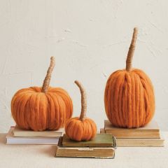 Orange Wool Pumpkin with Jute Wrapped Stem