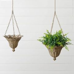 Ornate Elegance Hanging Iron Planters Set of 2