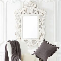Ornate Scrolled Whitewashed Wood Wall Mirror
