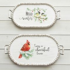 Oval Beaded Winter Bird Trays Set of 2