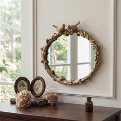 Oval Birds On Branch Mirror