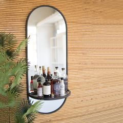 Oval Wall Mirror with Folding Tray Shelf