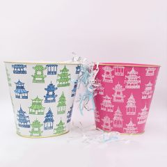 Pagoda Print Oval Waste Basket Set of 2