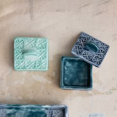 Painted Blues Lidded Salt Box Set of 2