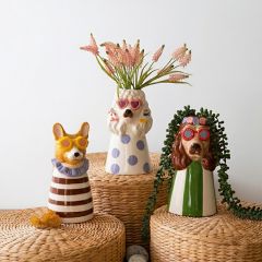 Painted Dogs in Shades Vase Set of 3